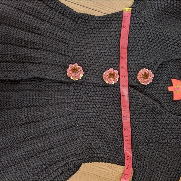 MANOUSH Anthropologie Black Wool Blend Soft Knit sequin Flower Sweater cardigan - Picture 12 of 12